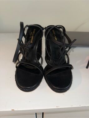 Saint Laurent Black YSL Logo Strappy Sandals